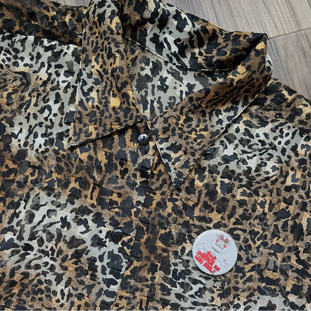 Semi Sheer Cheetah Print Flowy Button Down Vintage